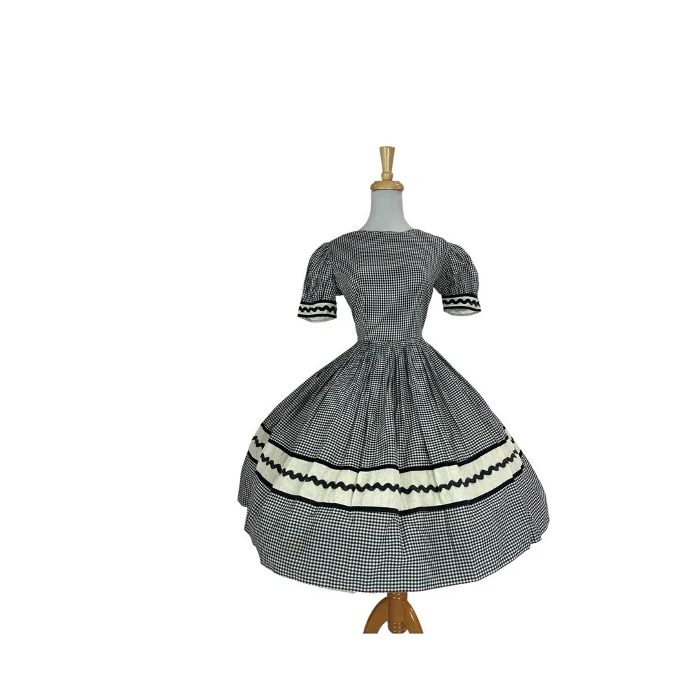 1950s‎ Dress Chechered Cotton Summer Full Skirt Rockabilly (Size M)